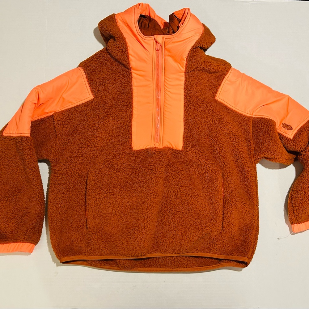 Free People FP Movement Women’s XS Lead The Pack Fleece Pullover Brown/Coral